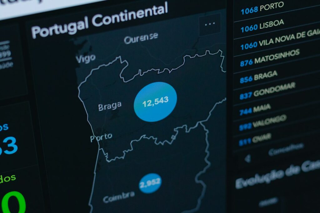 a computer screen showing a map of portugal