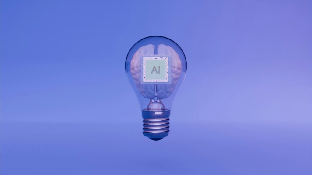 Artificial intelligence is represented by the lightbulb and brain